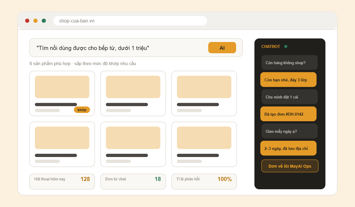 MayAI Web — minh hoạ giao diện